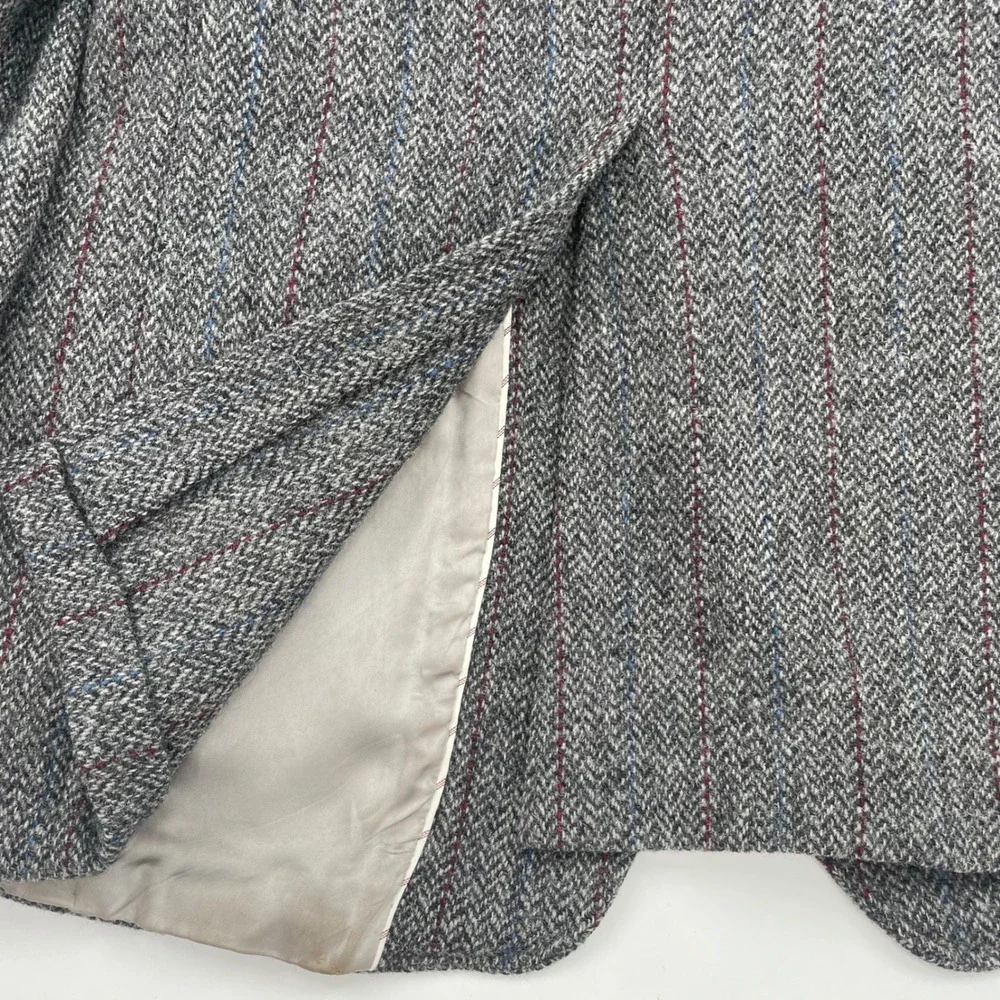 Lands End Harris Tweed Blazer Mens 38R Grey Herringbone Scottish Wool Sport Coat